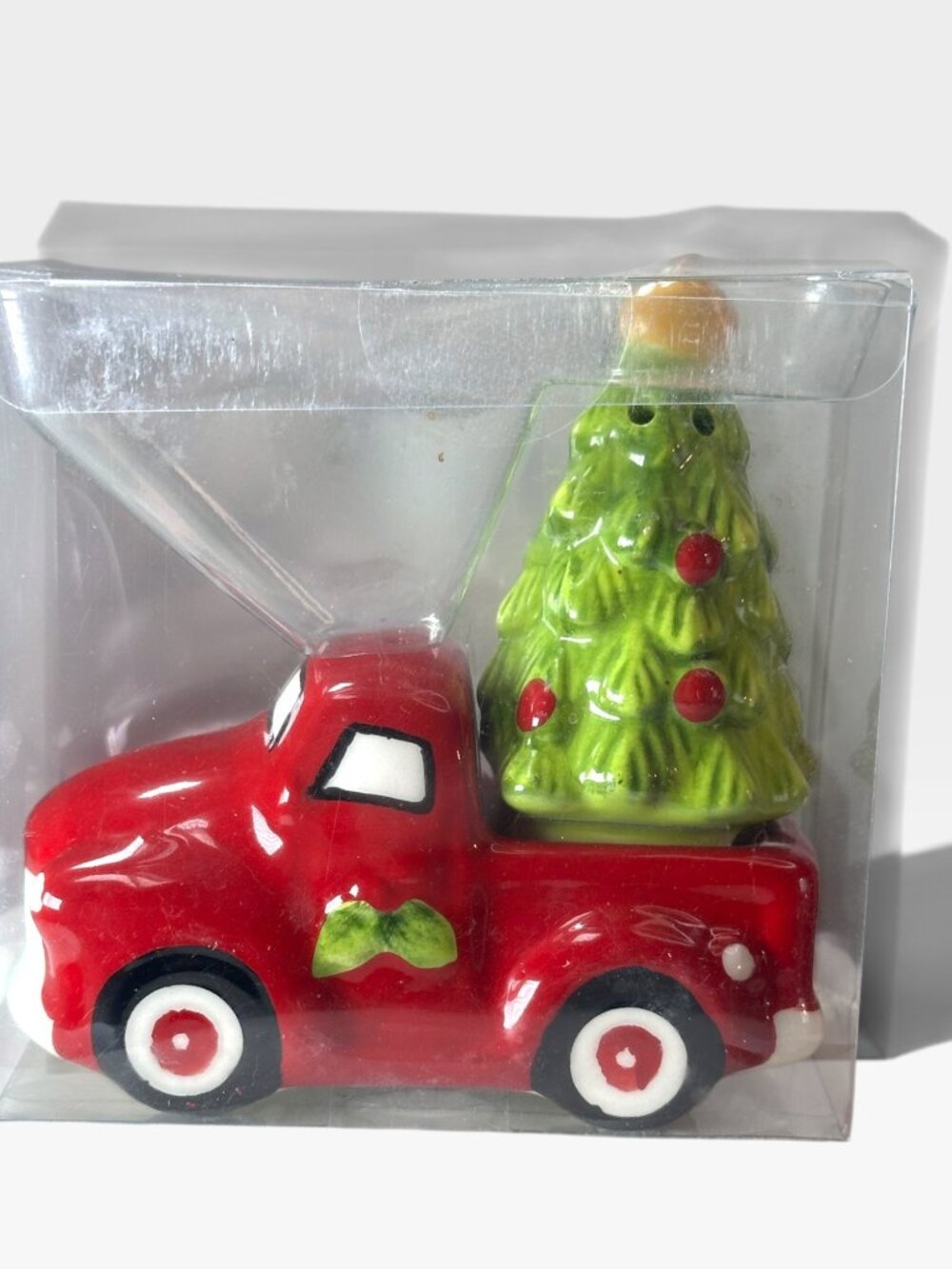 Sleigh Bell Bistro Red Truck & Christmas Tree Ceramic Salt & Pepper Shakers Hand